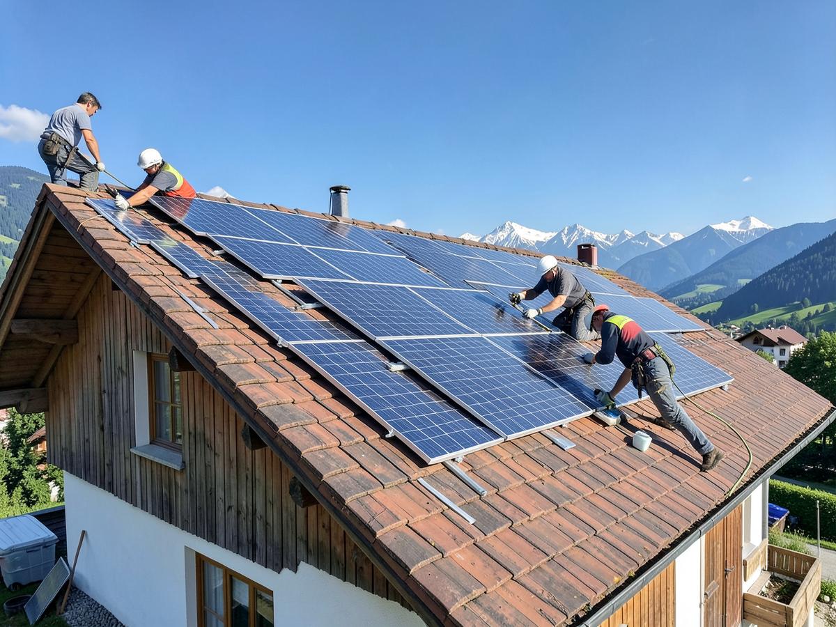 Pose de panneaux photovoltaïques sur le toit d'une villa par bj Électricité