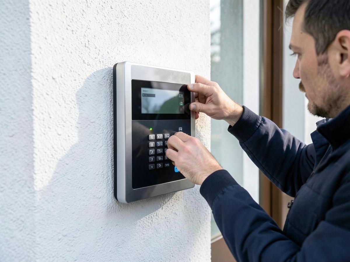 Pose d'un interphone vidéo moderne par un technicien bj Électricité